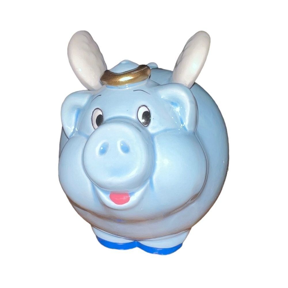 VTG 1993 Enesco Blue Angel‎ Piggy Bank Ceramic Pig Wings Halo